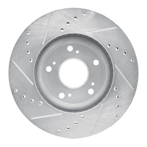 Acura ILX Brake Rotor (1) - Front Right - R1 Concepts - Drilled & Slotted - Silver - `03-`17